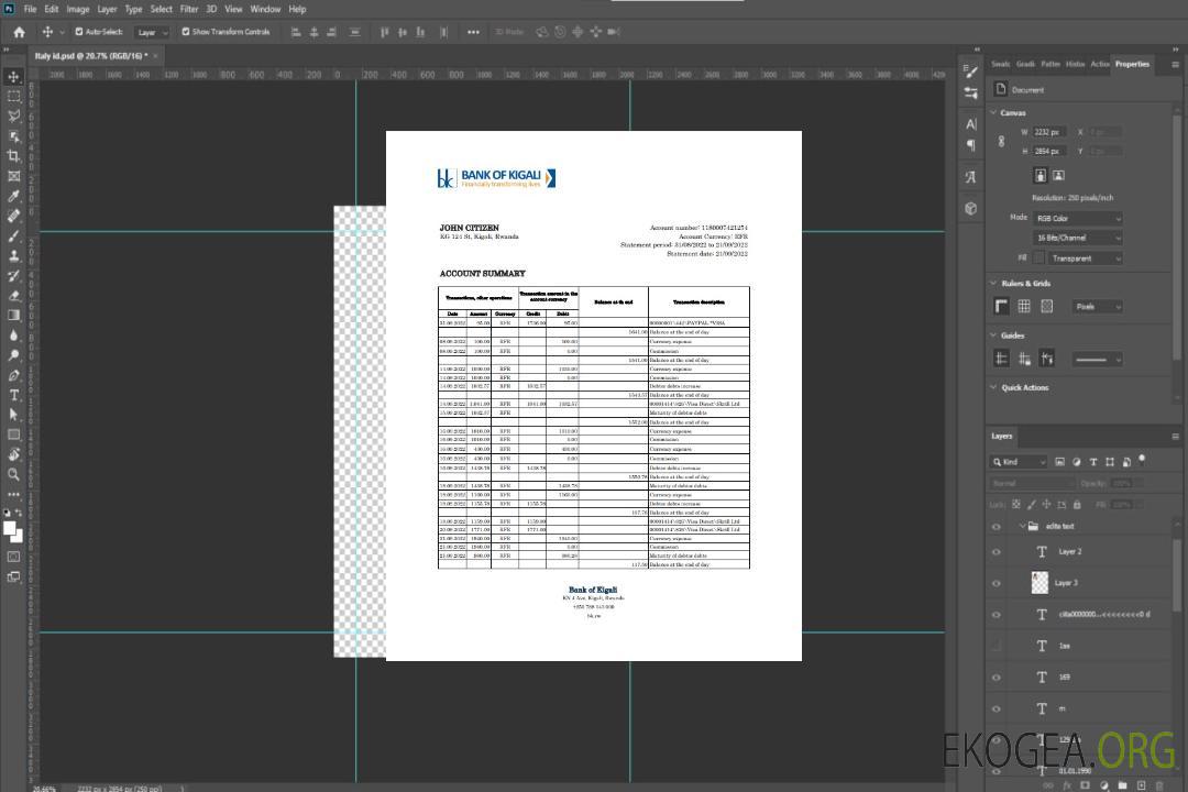 Relevé bancaire de la Rwanda Bank of Kigali, modèle Excel et PDF template Relevé bancaire de la Rwanda Bank of Kigali, modèle Excel et PDF template
